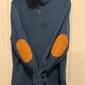 Blue Pullover with Orange Elbow Patches